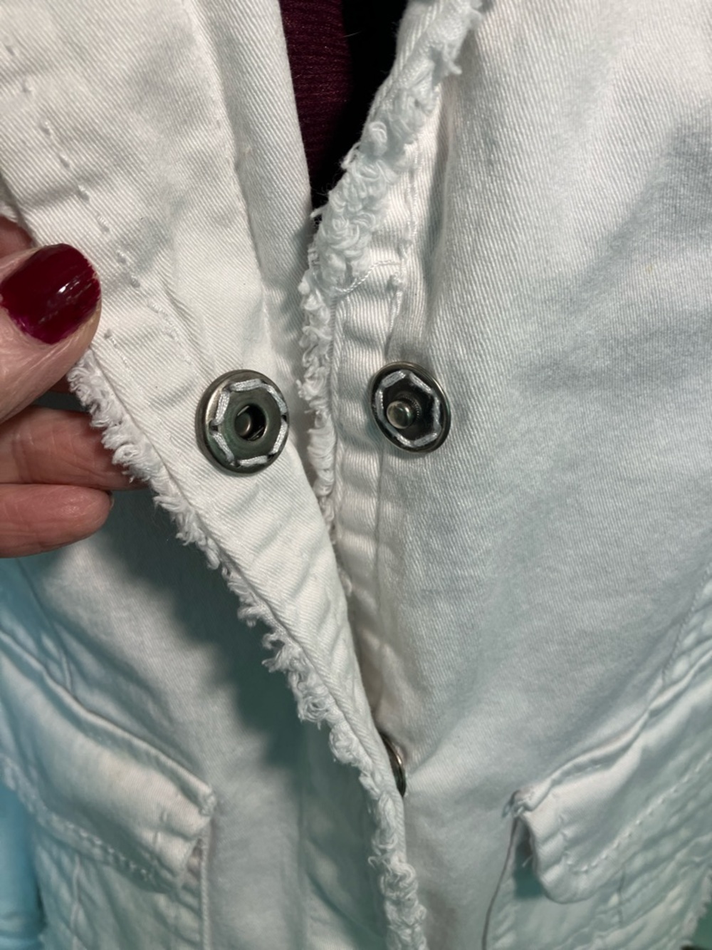 Women's Frayed Edge White Jacket - Classic Utility Style - Picture 2 of 5